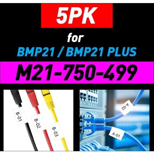 5PK M21-750-499 Nylon Label Tape 19.1mm*4.9m Replace BMP21 Plus BMP21-LAB BMP21 Portable Printer Black on White Nylon Sticker