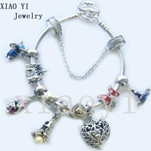 XIAOYI 2020 New 100% S925 Rabbit mouse love castle bow-tie magic hat safety chain love chain bracelet for girlfriend female