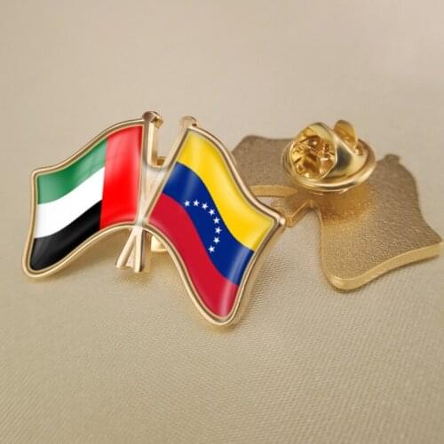 United Arab Emirates and Venezuela Crossed Double Friendship Flags Lapel Pins Brooch Badges