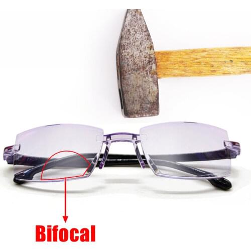 Men Women Rimless Reading Glasses Bifocal Far Near Anti Blue Light Magnification Eyewear Presbyopic Glasses Diopter +150 TR90