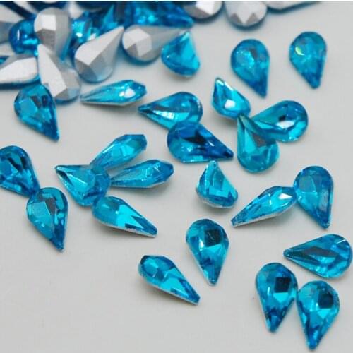 Wholesale Aquamarine Color Glass Crystal 100pcs 5x8mm 6x10nn 7x10mm 8x13mm Pointed Back Teardrop Pear Shape Rhinestone
