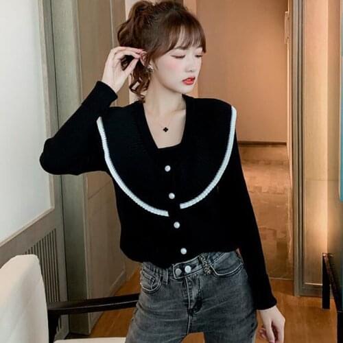 Autumn Spring Style Women Knitted Pullover Tops Lady Casual Long Sleeve Peter Pan Collar Sweater Pullover ZZ0992