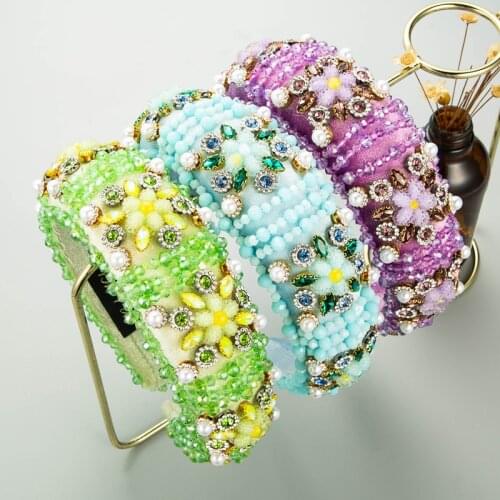 Hairband Summer New Fashion Pearl Rhinestone Flower Headband Flannel Thick Sponge Crystal Wide Edge Hair Accessories