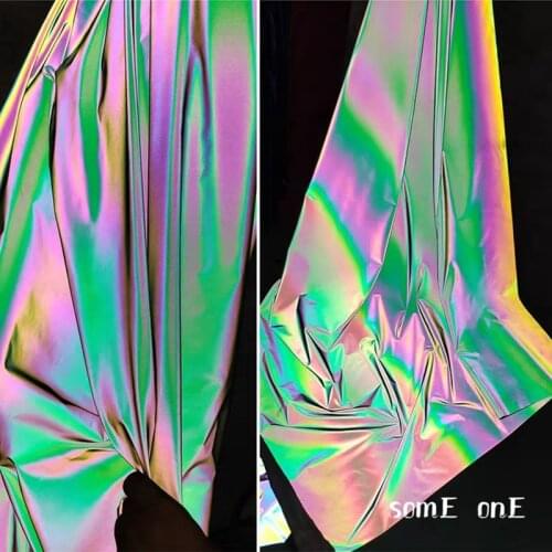 Iridescent Reflective Fabric Green Gradient Luminous Cloth DIY Jacket Coat Hats Sportswear Background Decor Designer Fabric