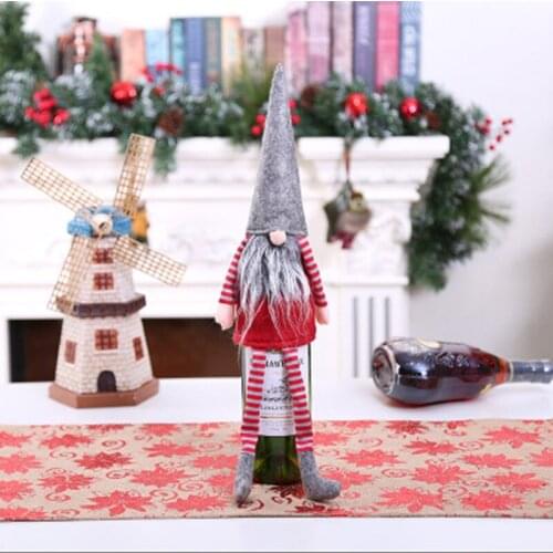 Christmas red wine bottle cover bags gray nordic old man wine bottles set christmas holiday decoration