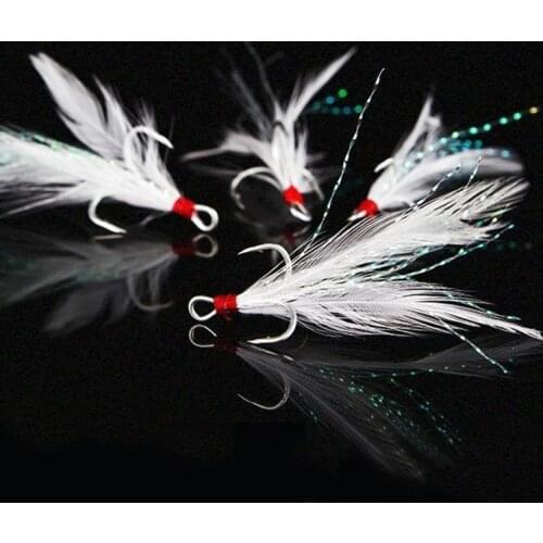 20pcs Fishing Hooks Treble Fishhooks With Feather 2#-12# Super Sharp Barbed Carp Triple Hooks Fishing Tackle High Carbon Steel
