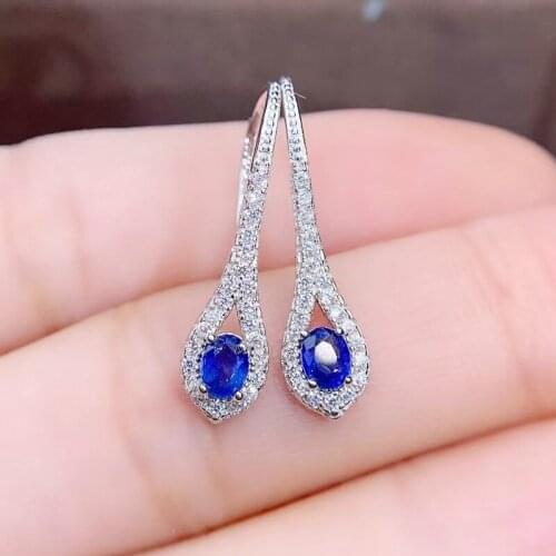 Natural real sapphire or emerald or ruby drop earring 0.3ct*2pcs gemstone Per jewelry 925 sterling silver Fine jewelry J2132713