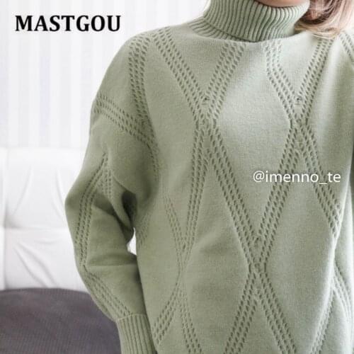 MASTGOU y2k Winter Thick Womens Sweater Long Sleeve Turtleneck Knitted Jumper Top High Street Oversized Loose Women Pullovers