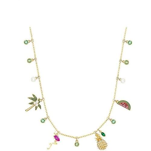 Swa 1:1 Pineapple Chain Watermelon Coconut Pendant Best Friend Necklace Friendship Women Female Jewelry Trendy