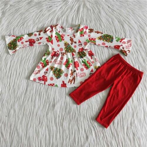 Toddles Boy Clothes White Santa Claus Long Sleeve Top+ Red Lace pants 2 pic Set Christmas Day