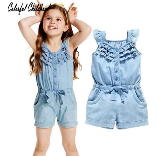 Spring Girl Jumpsuit Cute Sweet Fashion Washed Jeans Denim Rompers girls Jumpsuits Straps Short Pants Cowboy childrens overalls