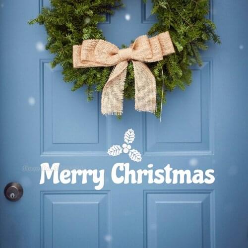 Leaf Pattern Merry Christmas Door Sticker Living Room Christmas Decor Vinyl Wall Decals Christmas Sticker For Home Decor LL2200