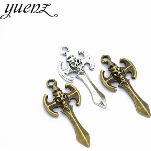 YuenZ 10 pcs Charms skull Sword 30*14mm Antique Silver Plated Pendants Making DIY Handmade Tibetan Silver Jewelry M21