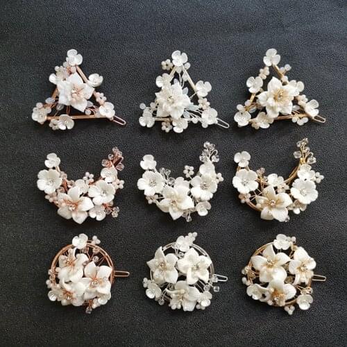 SLBRIDAL Handmade Metal Ceramic Flower Women Girls Hair Clip Barrettes Fashion Hairgrips Jewelry Bridal Wedding Hair Accessories