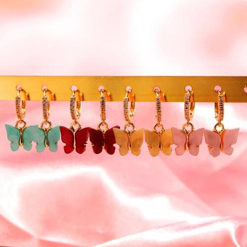 Flatfoosie Cubic Zirconia Butterfly Drop Earring For Women Gold Color Fashion Exquisite Earrings Charm Jewelry Party Gifts