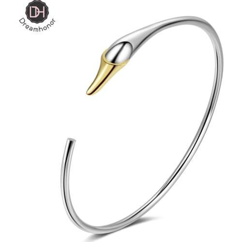 Dreamhonor Simple Fashion 925 Sterling Silver Cuff Bangles Women Classic Handmade Silver Creative Open Cuff Bangles Jewelry
