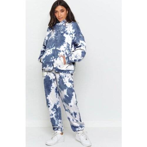 New Autumn Winter Long Sleeve Hoodies Sets Women Stylish Tie Dye Sports Suits 2pcs Large Pockets Sweatshirt+Full Pant