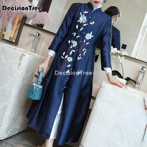 2021 women chinese style cheongsam qipao formal lady long elegant chinese robe party floral embroidery qipao costumes