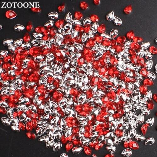 ZOTOONE 100 Pcs 4*6MM Red Drop Shape Acryl Nails Rhinestones Glue On Pointback Crystals Strass Applique DIY Wedding Decoration E