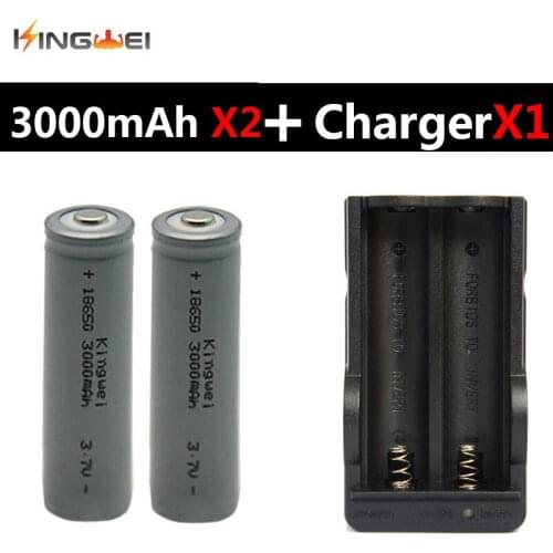 Really Capacity 3000mAh Batteries 2Pcs KingWei 18650 Battery With Double 18650 EU US 3.7v Rechargeable Lithium Battery Charger