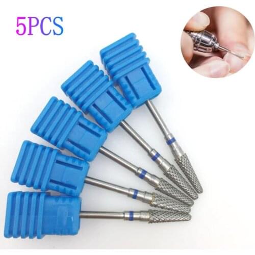 5pcs Carbide Nail Bit 3/32" Pedicure Cuticle Clean Burr Manicure Apparatus Drill Bit Accessories Nail Tools