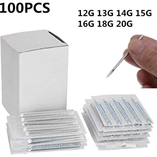 50/100Pcs Body Piercing Needle Lot Surgical Steel 14G 16G Disposable Sterilized Piercing Needle Tattoo Ear Nose Nipple Pircing