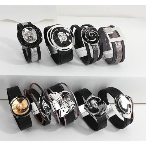 ALLYES Boho Gun Black Leather Bracelets for Women Fashion Metal Charm Wrap Bracelet Bangle Unisex Punk Jewelry Couple Gifts