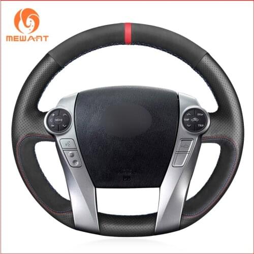 Mewant Black Genuine Leather Suede Steering Wheel Cover for Toyota Prius 30(XW30) 2009-2015 Prius C(US)2012-2017 Prius V(US)