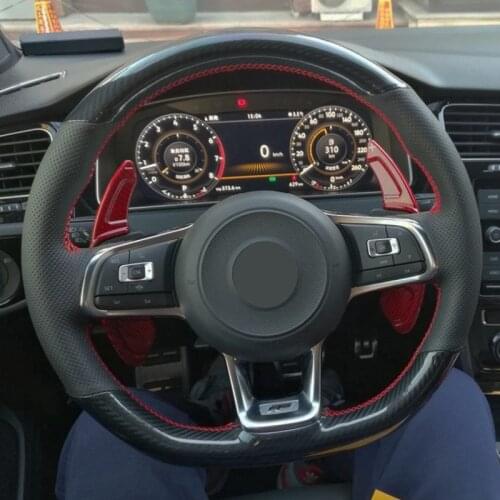 Car Steering Wheel Cover DIY Soft Black Genuine Leather Carbon Fiber For Volkswagen Golf 7 GTI / Golf R MK7 / VW Polo GTI