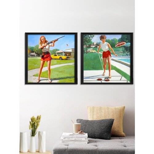 Elvgren Portrait Dog Ace Untitled Touch Her Christmas of Easy Playing Original They're Poster Wall Stiker Decor Gift Home Prints