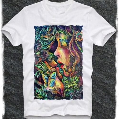 T Shirt Trippy Psychedelic Art Watercolor Girls Kiss LSD MDMA Acid Albert Hofmann Dmt Swag Hipster
