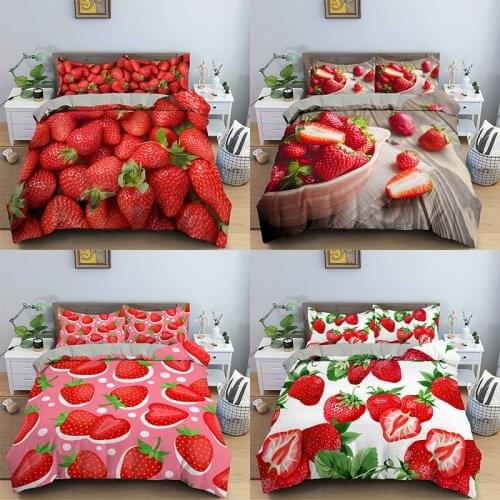 Nordic Style Strawberry Patterns Quilt Covers Set 2/3Pcs Bedding Comforter Cover Duvet Cover+ Pillowcase Bed EU/US/AU/UK