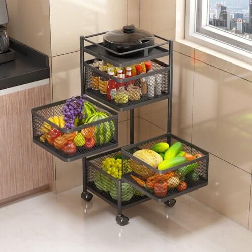 Kitchen Vegetable Revolving Shelf Floor Multi-layer Square Household Vegetable Basket Storage Rack Kitchen Organizer Items