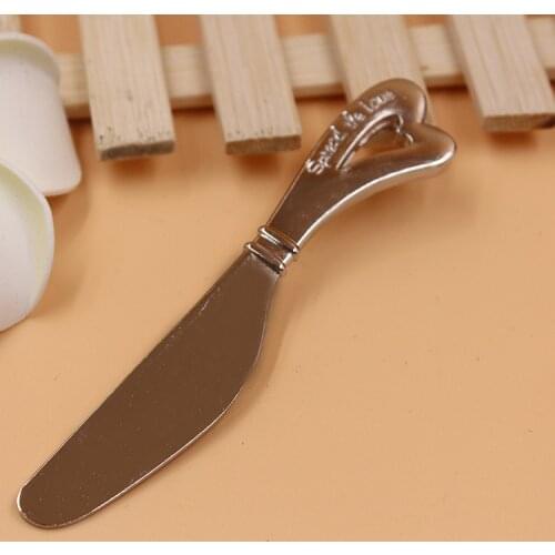Hot sell 100 pcs/lot "spread the love" stainless steel heart butter knife wedding favors and gifts for party giveaways