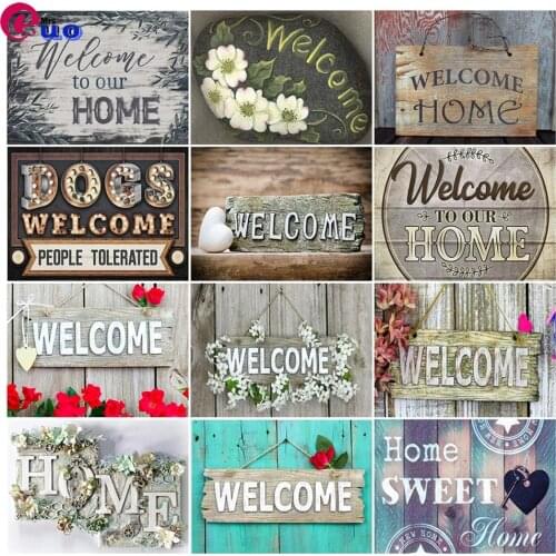 DIY Diamond Painting Text Welcome Home Full Square Rhinestone Of Picture Cross Stitch Landscape Home Decor Diamond Embroidery