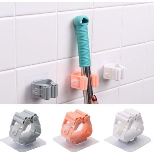 Home Kitchen Bathroom Wall Mounted Mop Rack Broom Umbrella Stand ABS Traceless Mop Rack Bathroom Drill-free Mop Clamp Head