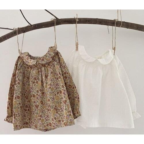 New 2021 Spring Autumn Kids Girl Floral Long Sleeve Shirt Infant Baby Girl Newborn Doll Collar Shirt Clothes Baby Girl Shirt