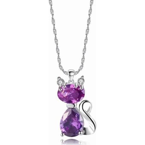 Wholesale 3 cute zircon cat pendants multicolor crystal zircon necklace clavicle chain ladies fashion jewelry gifts