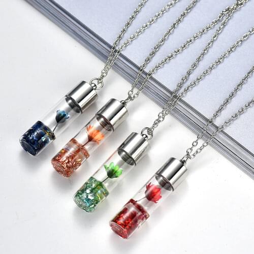 Dried Flower Pendant Necklace Handmade Glass Wishing Bottle Permanent Preservation Jewelry Gift Link Chain Necklace For Women