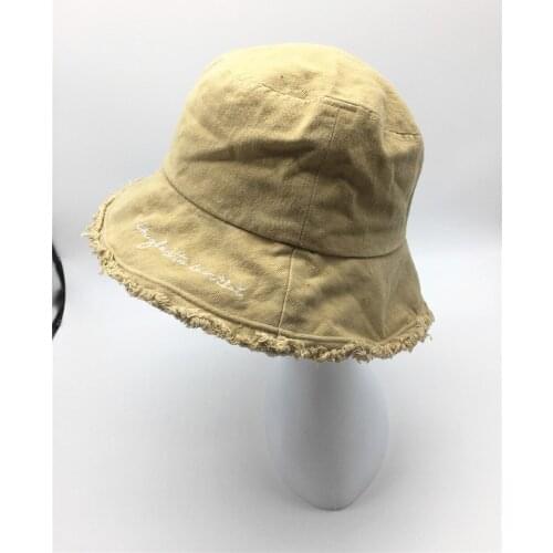 Women Solid Bucket Hat Lady Girls Washed Twill Cotton Fisherman Hat with Embroidery Words on Brim Female Soft Sun Prevent Hats