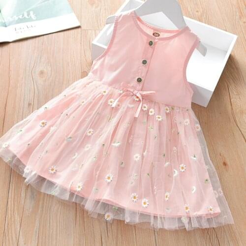 Girls Dress Summer Little Daisy New Western Princess Dress Childrens Sleeveless Vest Embroidered Gauze Skirt Girls Clothes