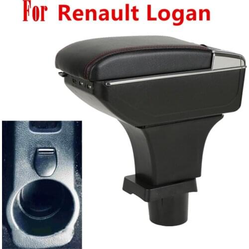 For Dacia Renault Logan armrest box 2013 - 2017 Dual Armrest Cup Holder Box Leather Arm Rest Console