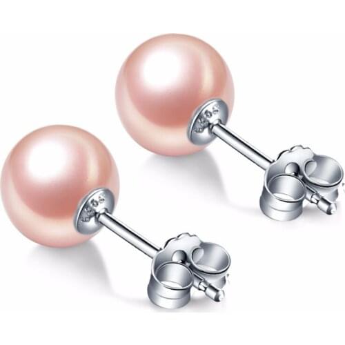 Sinya Natural Pink Pearls Stud Earring in 925 Sterling Silver Diameter 6-12.5mm Classical Fine Jewelry for Women Girls