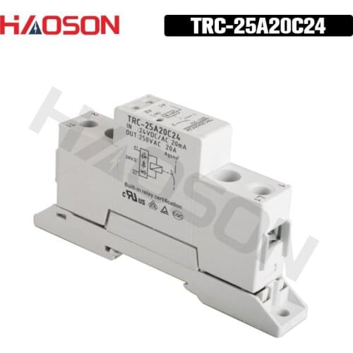 TRC-25A20C24 High Power Din Rail Relay 24VDC/AC 20mA Input 250VAC 20A Output Soft Starting Electromagnetic Contact Relay Module