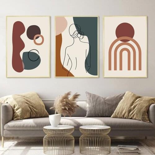 Modular Terracotta Sun kiss line abstract Wall Art Canvas Painting Nordic Posters And Prints Wall Pictures For Boho Room Decor