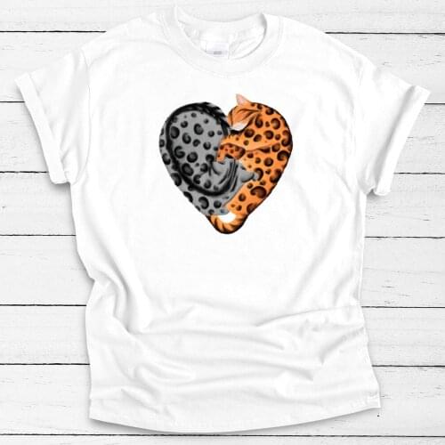 Harajuku Top Women T-shirt Casual Ladies Basic Cat Heart Print O-collar Short Sleeved Women T-shirt Girl,Drop Ship