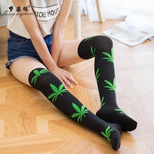 Maple Leaf Stocks Sexy Thigh Maple Leaf Printed Socks Fashion Kawaii Stocks Women