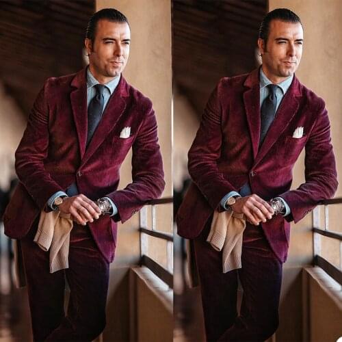 Vintage Corduroy Men Tuxedos Custom Made Handsome One Button Blazer Metro Fashion Wedding Party Groomsmen Coat 2 Pieces