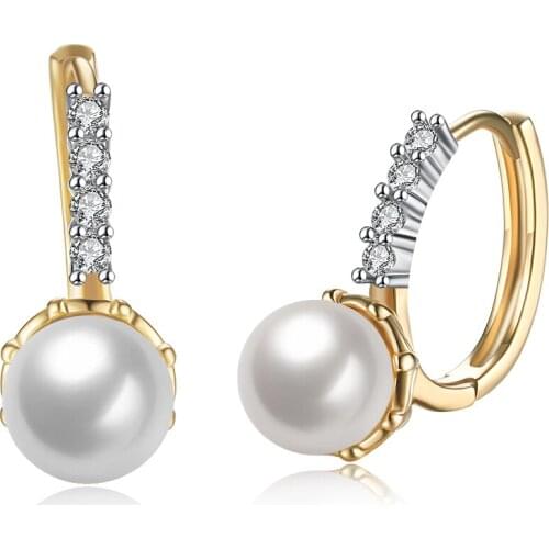 ZEMIOR Champagne Gold Single Row Cubic Zirconia Drop Earrings Women Imitation Pearl Earring Birthday Female Fashion Jewelry