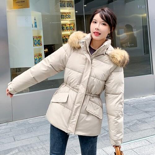 Womens Slim Winter Jacket Hooded with Fur Long Sleeve Solid Zipper Pocket Ladies Parka Thick Warm Down Coat for Female 2021